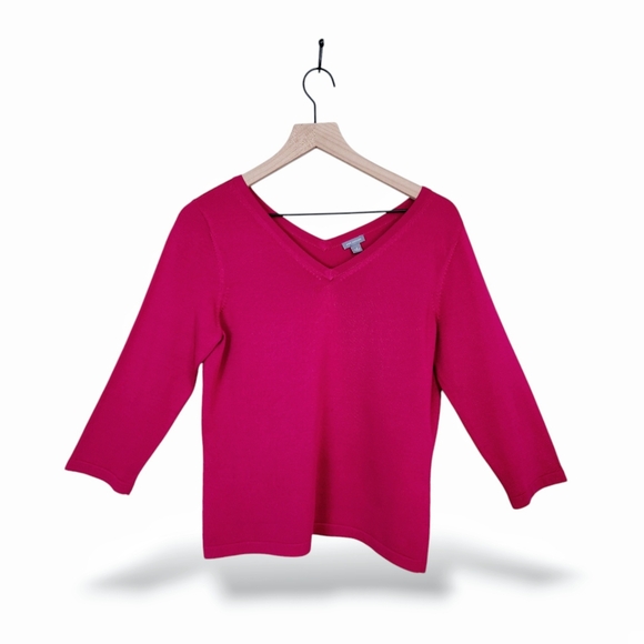 Ann Taylor Women's Raspberry Silk Blend Knit Sweater, V Neck 3/4 Sleeves - Picture 1 of 11